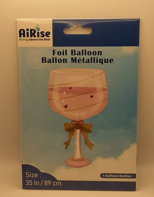 35in Pink Champagne Glass Mylar Balloon