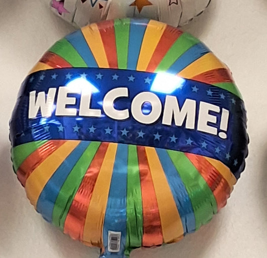 18in Welcome Home Orange, Blue and Green Mylar