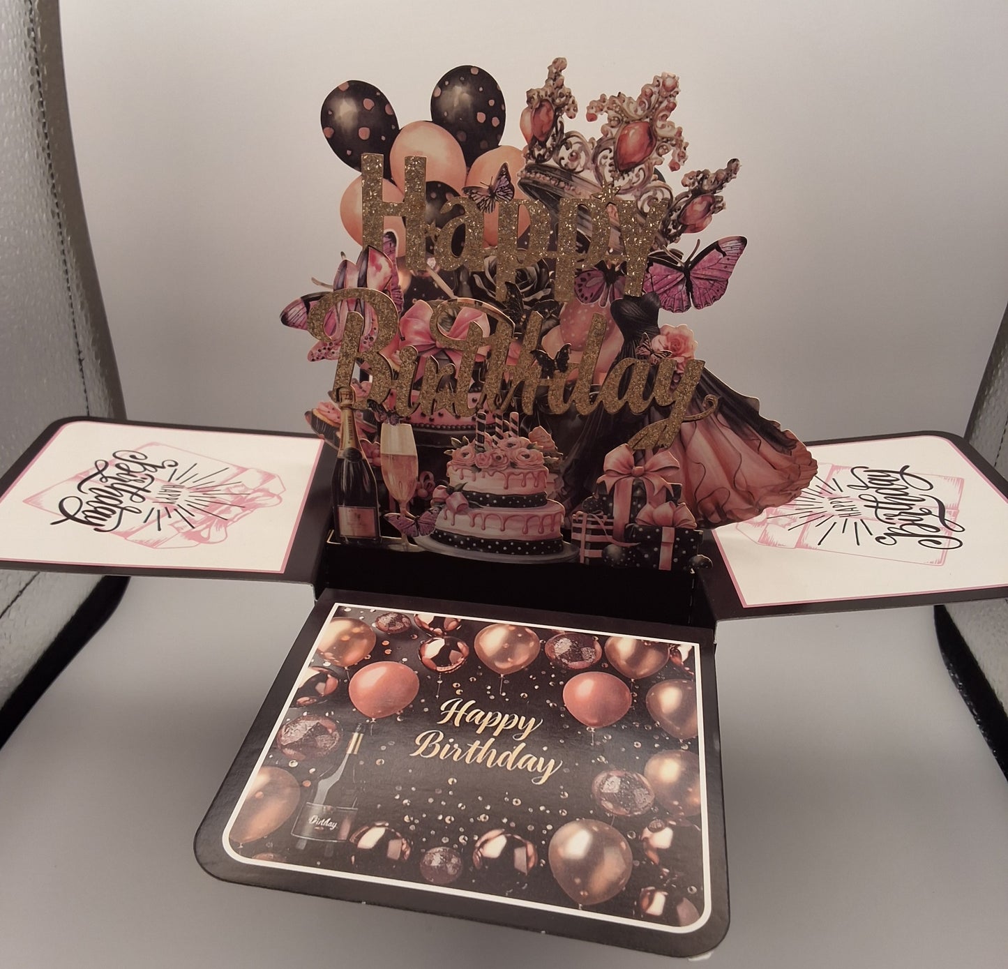3D Pop -Up Birthday Card Black with Pink