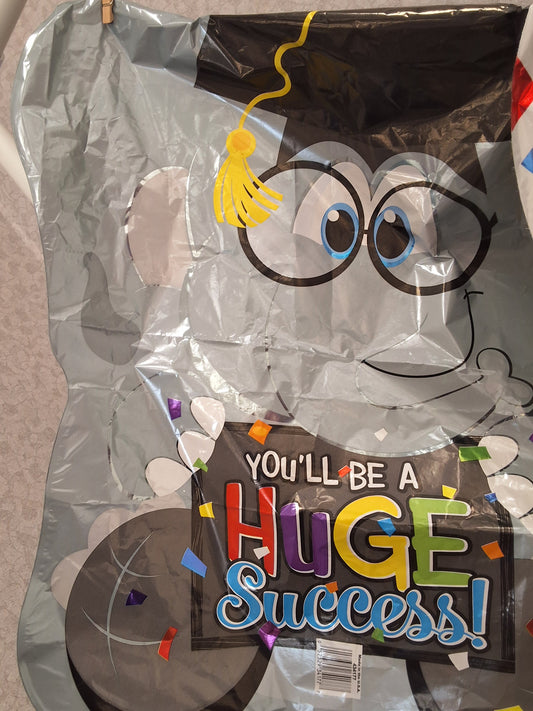 Grad elephant, 'huge success', mylar balloon
