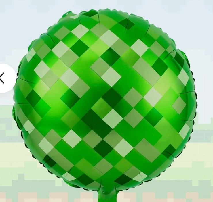 18" Green Pixel Minecraft Circle Mylar Balloon
