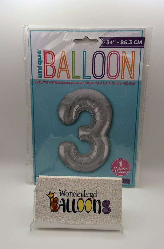 Unique 34" Silver #3 Mylar Balloon