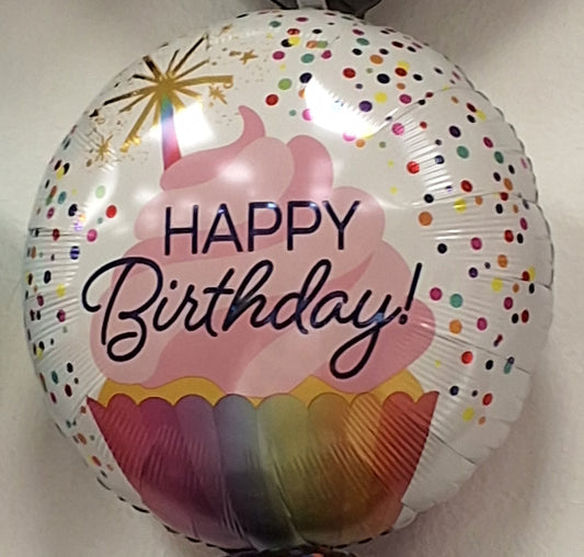 18in Happy Birthday Cupcake with Polka Dots Mylar Balloon