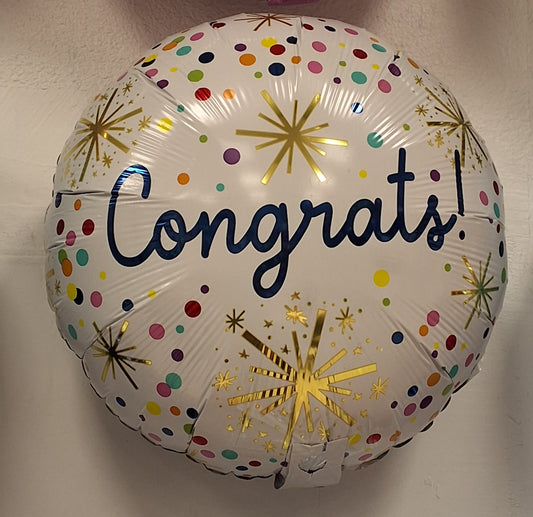 18in Congrats White with Dots Mylar Balloon