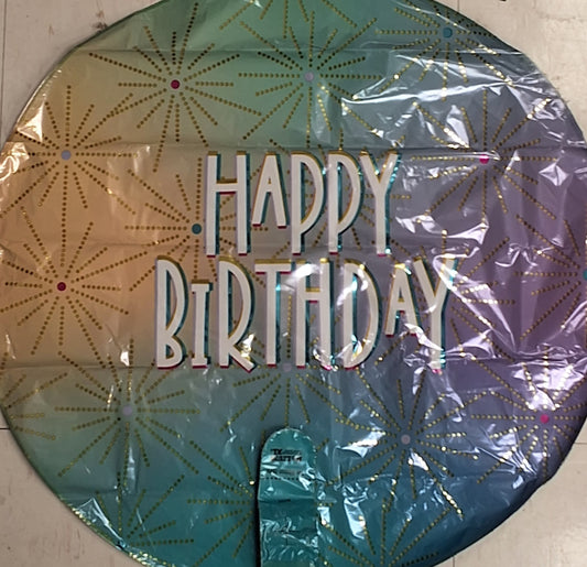 18" Happy Birthday Teal, purple, and gold Mylar
