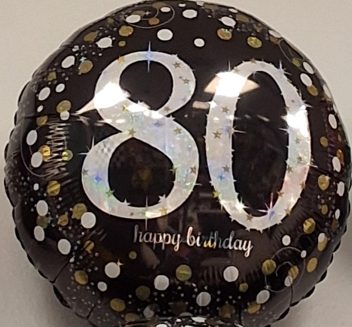 18in Happy Birthday Black, Gold and White #80 Mylar Balloon