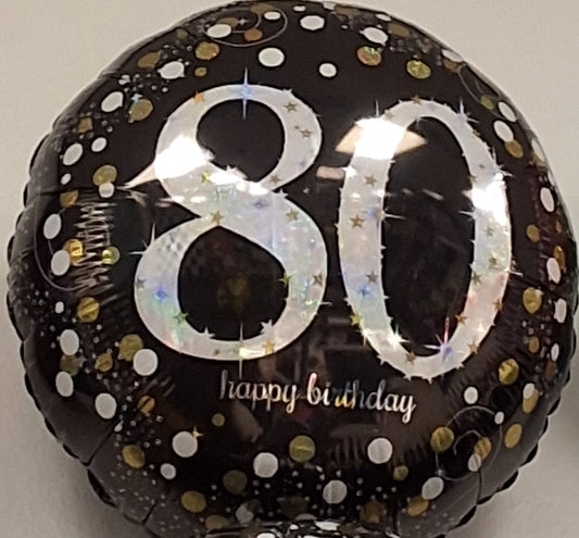 18in Happy Birthday Black, Gold and White #80 Mylar Balloon