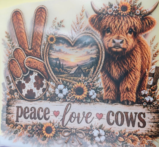 Fall Highland Cow with Peace and Love Transfer