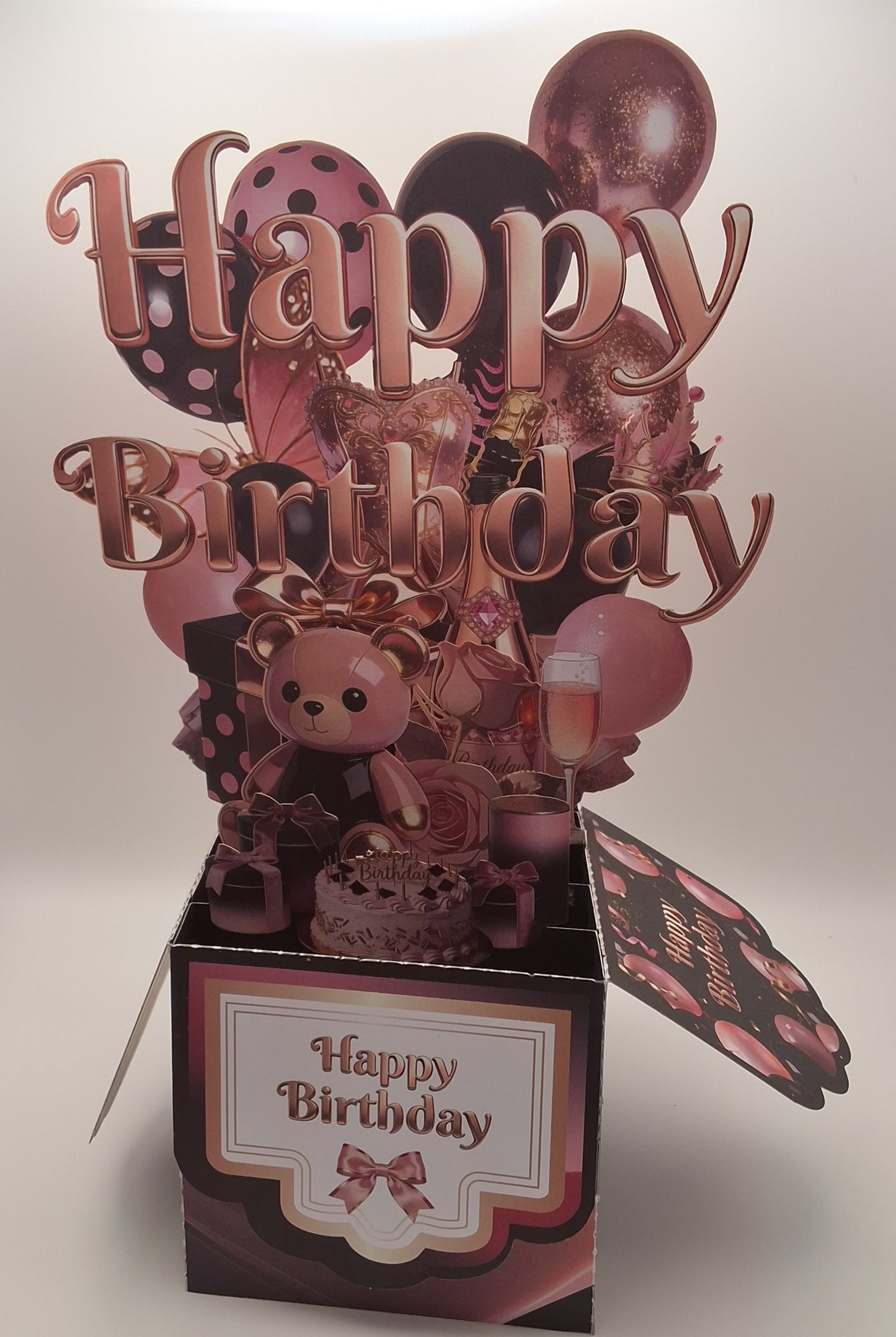3D Pop-Up Birthday Card Black and Pink with Bear