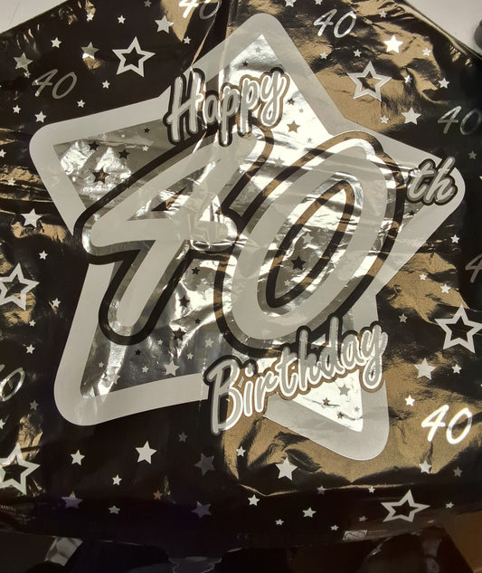 18" Black Star 40th Birthday Mylar