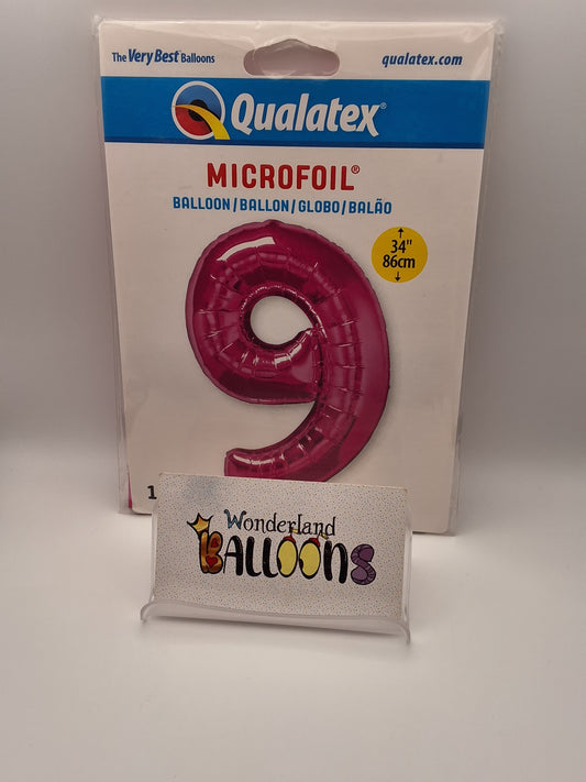 34" Qualatex Bright Pink #9 Mylar Balloon