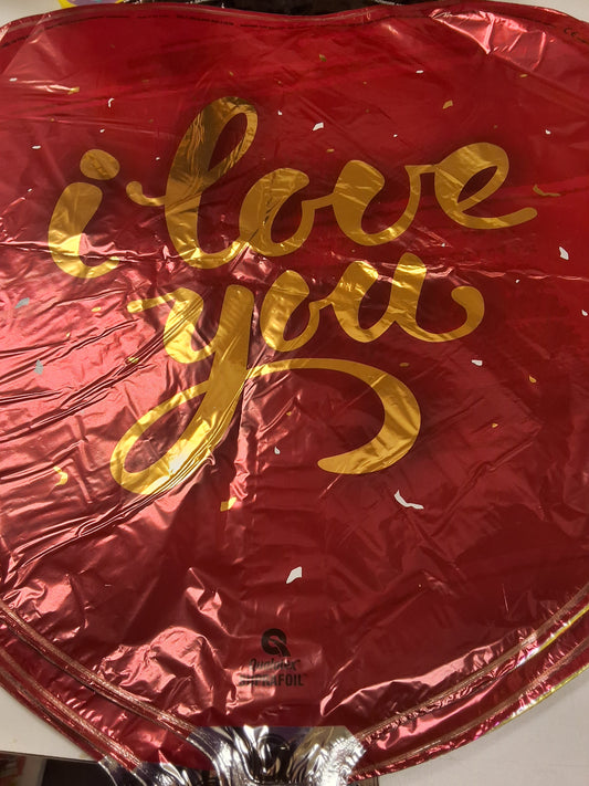 18in Red and Gold I love you Mylar Balloon