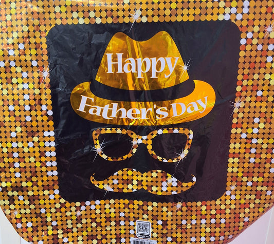 19" Black, and Gold Happy Father's Day Mylar Balloon with Hat