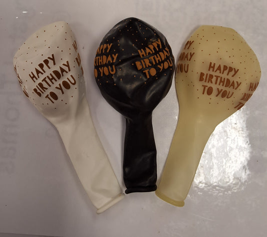 12in Black, White, Clear Happy Birthday Latex