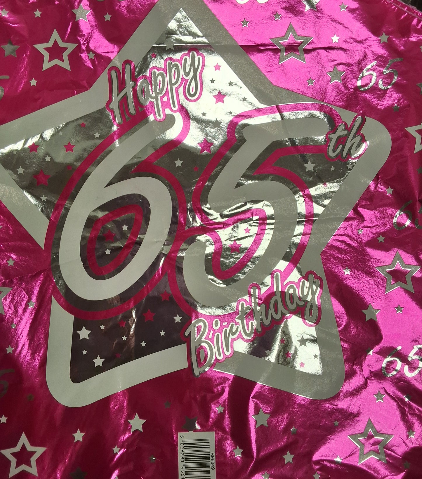 18" Happy 65th Pink Star Mylar Balloon