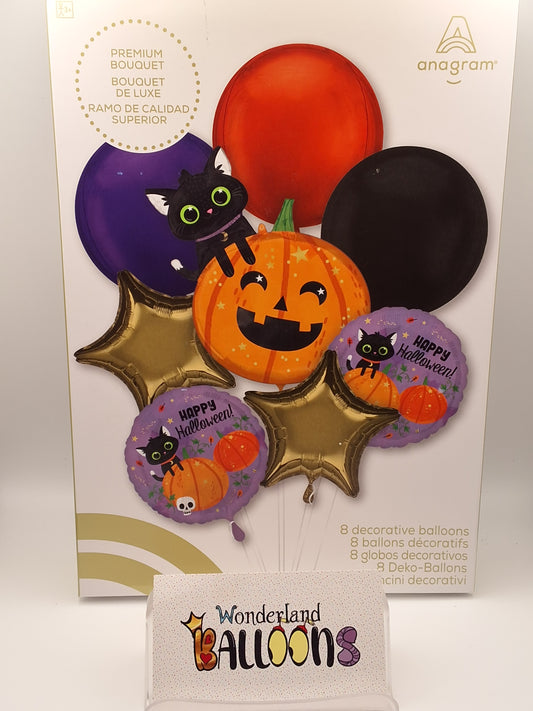 Premium Bouquet Halloween Cat & Pumpkin Mylar Bouquet