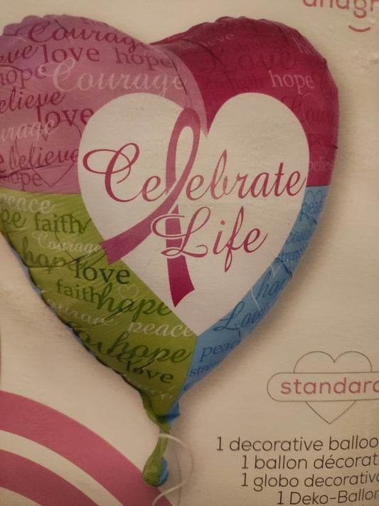 18in Breast Cancer Heart Mylar