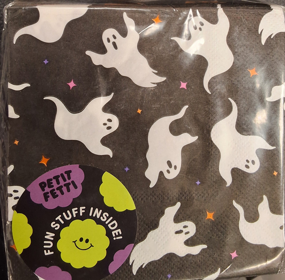 50 Black Napkins with White Ghosts & Checkered Napkins