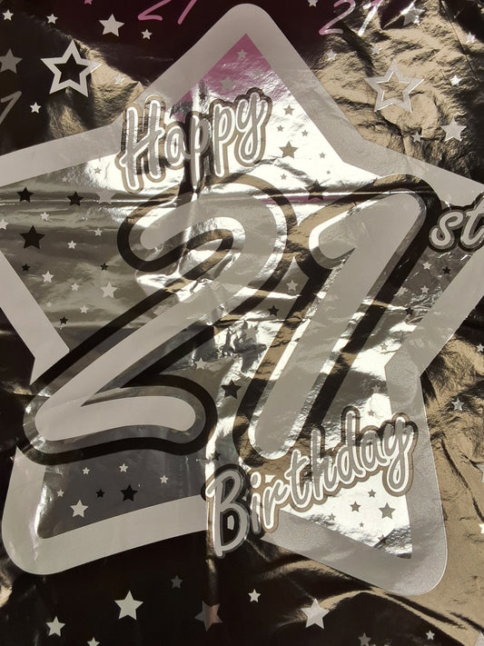 18" Black 21st Star Mylar Balloon